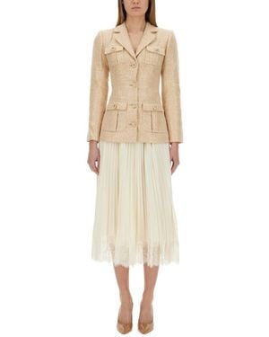 Self-Portrait Chiffon And Boucle Midi Dress - Natural