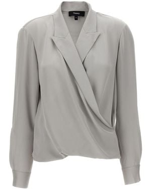 Theory 'Pk Label Wrap' Blouse - Gray