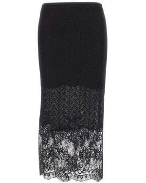Blumarine Textured Lace-Detailed Midi Skirt - Black
