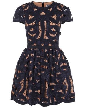 Self-Portrait Cotton Dress With Embroidery - Blue