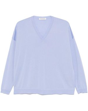 GOES BOTANICAL Logn Sleeves Merinos Extrafine Super 140's Over Vneck Jumper - Blue