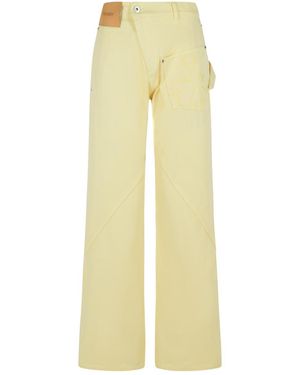 JW Anderson Workwear' Cotton Pants With Twisted Leg - Yellow