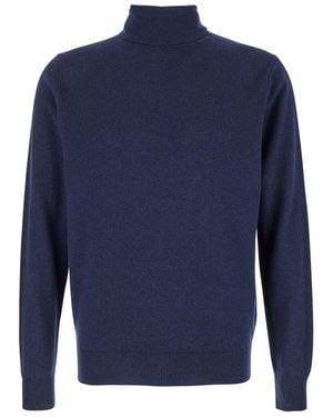 Plain Blue Turtleneck Sweater In Merino Wool And Silk Blend Man