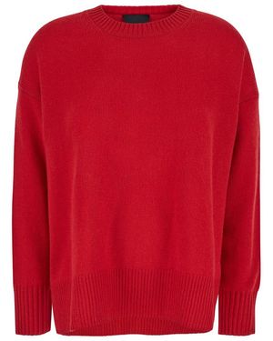 Plain Relaxed Fit Crewneck Cashmere Sweater - Red