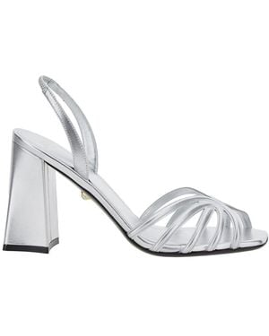 ALEVI 'Tara' Metallic Sandals With Elastic Ankle Strap And Block Heel - White