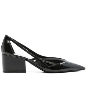 Prada Brushed Leather Cut-Out Court Shoes Shoes - Black