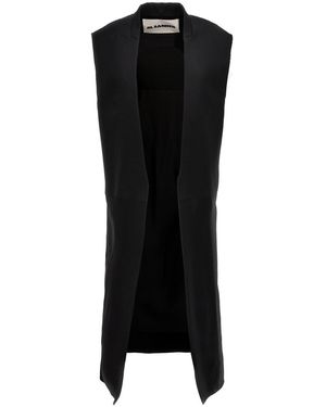 Jil Sander Two-Material Long Vest - Black