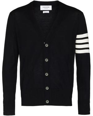 Thom Browne Classic V Neck Cardigan In Fine Merino Wool With 4 Bar Stripes Clothing - Black