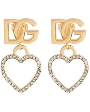 Dolce & Gabbana Metallic Earings With Logo Plaque And Heart Pendant