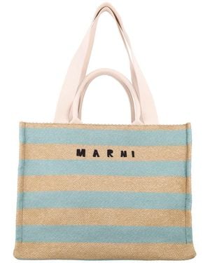 Marni Raffia-Effect Medium Tote Bag - Blue