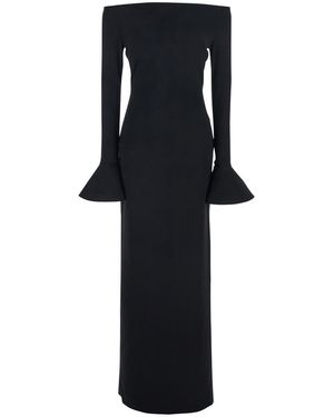 Solace London 'Anica' Long Dress With Square Neckline And Flared Cuffs - Black