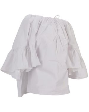 MERYLL ROGGE Top W/ Back Drape & Ruffle Sleeves - White