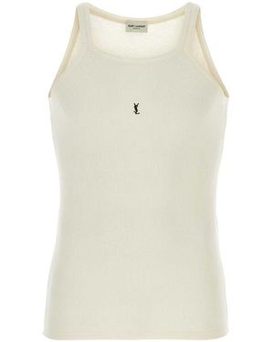 Saint Laurent Wool And Cotton Blend Tank Top - White
