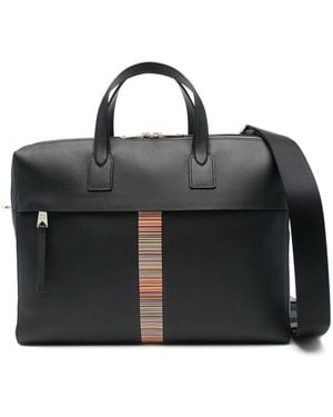 Paul Smith Signature Stripe Leather Briefcase - Black