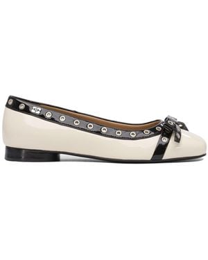 Ganni Eyelet Bow Ballet Flats - White