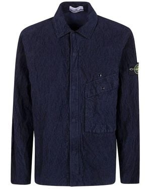 Stone Island 'Wrinkled Corduroy 500 Tc Garment Dyed' Shirts - Blue