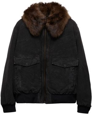 Prada Canvas Blouson Fake Fur Neck - Black
