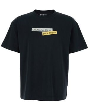 Palm Angels Black Crewneck T-shirt With Logo Print On The Front In Cotton Man