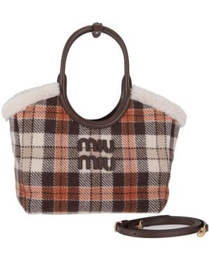 Miu Miu Borse Tartan+Montone - Brown