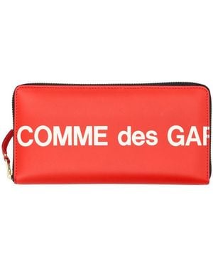 Comme des Garçons Leather Hugo Logo Horizontal All-Around Zip Wallet - Red