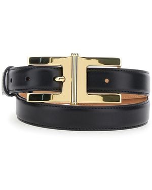 ベルト ELISABETTA FRANCHI Woman Belt Black CT14S 110 Double face leather belt with logo | Elisabetta Franchi