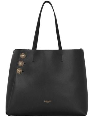 Balmain 'Embleme' Tote Bag With Embossed Logo Lettering On The Front And Jewel Buttons On The Front - Black