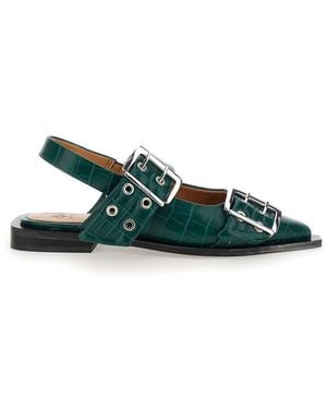 Ganni Feminine Buckle Ballerina Croco - Green