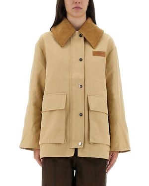 Ganni Camel Twill Midi Jacket - Natural