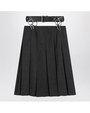 Prada Pleated Matting Skirt With Belt - Black