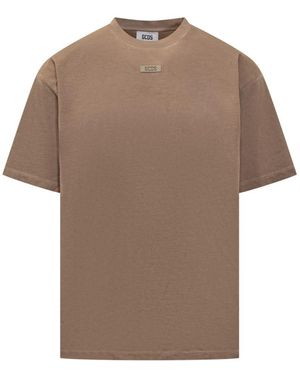 Gcds Cotton T-Shirt With Logo - Brown