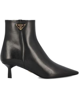 Prada Leather Pointed Ankle Boots Shoes - Black