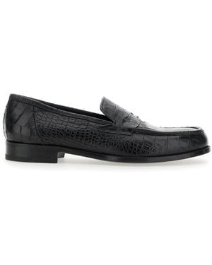 Lidfort 'Luisiana' Loafers With Embossed Crocodile Effect - Black