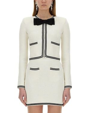 Self-Portrait Jacquard Cardigan With Bow - White