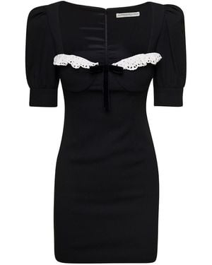 Alessandra Rich Mini Dress With Lace Detail On The Front - Black
