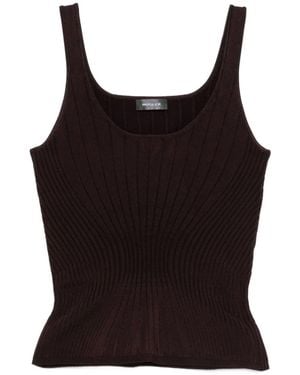 Mugler Ribbed Scoop-Neck Top - Black