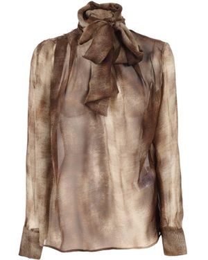 Elisabetta Franchi Silk Blouse With Bow Detail - Brown