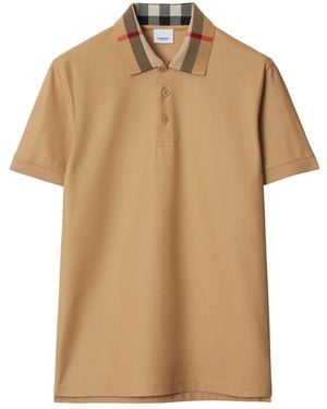 Burberry Check Collar Cotton Polo Shirt - Brown