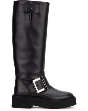 Roger Vivier Viv Rangers High Metal Bikers Boots - Black