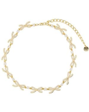 Self-Portrait Crystal Bows Necklace - Metallic