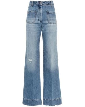 Victoria Beckham Alina Denim Wide Camel Jean Pants - Blue