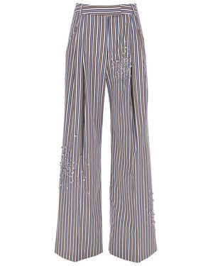 DES_PHEMMES Trousers With Faux-Pearl Embellishments And All-Over Striped Motif - Grey