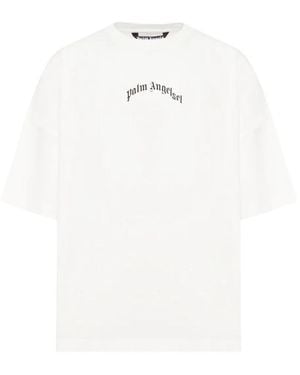 Palm Angels Back Curved Logo Over Tee - Bl - White