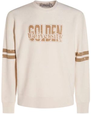 Golden Goose "Journey" Crew Neck Sweatshirt Reverse Side Cotton Fleece With Print - Natural