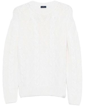Paul & Shark Cable Knit Crewneck Wool Sweater - White