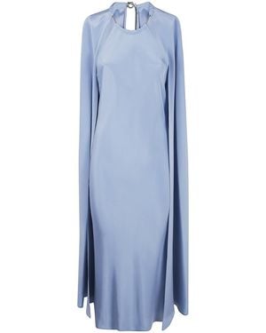 Max Mara Managua Pure Silk Crepe De Chine Dress With Cape - Blue