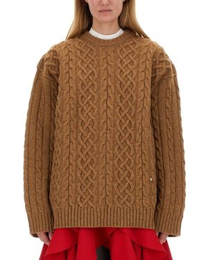 Moschino Textured Cable Knit Oversize Fit Jersey - Brown