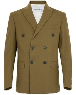 Amaranto Double-breasted Military Green Blazer