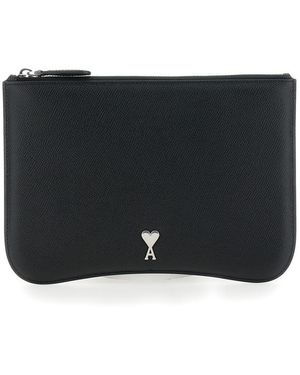 Ami Paris 'Paris Paris' Pouch With De Coeur Logo Detail On The Front - Black