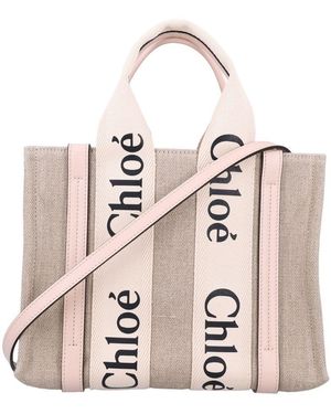 Chloé Linen Canvas Tote with Signature Ribbons - Pink