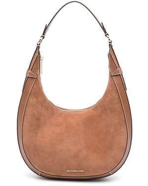 Michael Kors Preston Large Shoulder Bag In Beige Suede - Brown